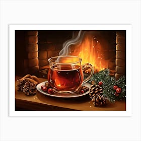 Cup Of Tea By The Fireplace Art Print