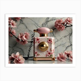 Pink Telephone With Cherry Blossoms Art Print