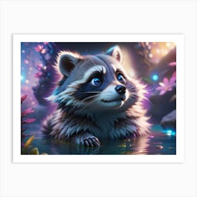 Raccoon In Water Art Print