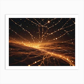 Abstract Background Of A Glowing, Golden Web With Light Points Scattered Throughout Art Print