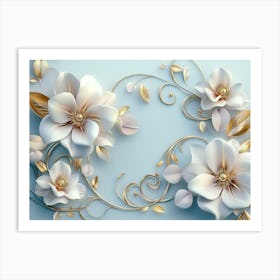 Floral Leaves Blue 1 Art Print