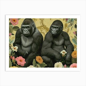 Floral Animal Illustration Gorilla 2 Art Print