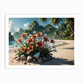 Flowers on the Beach Art Print