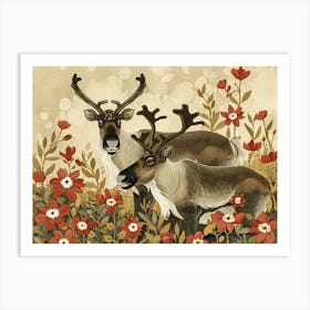 Floral Animal Illustration Caribou 3 Art Print