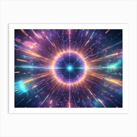 Abstract Circle With Colorful Neon Light Streaks Surrounding The Central Point, Glowing From Within Art Print