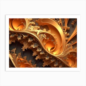 Intricate And Ornate Golden Fractal Pattern On A Dark Background Art Print