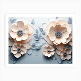 3d Flowers Background With Circle 2 Art Print