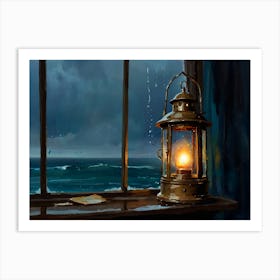 Sea, Rain, Lantern Art Print