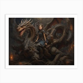 Girl Riding A Dragon Art Print