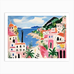 Amalfi Coast Cute Watercolour Illustration 2 Art Print