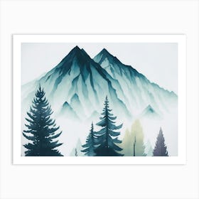 Mountain And Forest In Minimalist Watercolor Horizontal Composition 23 Art Print