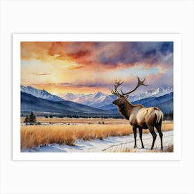 Elk The Endless Prairie Horizon Art Print