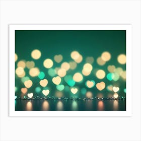 A Blurry Background Of Green And Blue Hearts With A String Of Lights In The Foreground Art Print