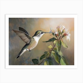 Kolibri, Blumen Natur Malerei, tropische Vögel Oilmalerei Art Print