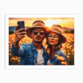 Couple Taking Selfie In The Field Art Print