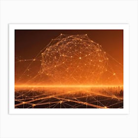 An Abstract Image Of A Cityscape With A Glowing Orange Network Of Lines Connecting The Buildings, Representing Technology, Connectivity, And The Digital World Art Print