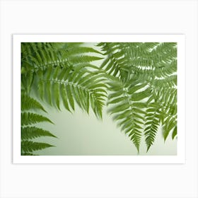 A Green Background With Multiple Fern Leaves Arranged In A Corner, Creating A Lush And Natural Frame Art Print