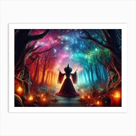 A witch summoning a mystical colorful forest Art Print