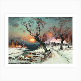 Sunset in the Winter 1891 by Baltic Painter Julius von Klever (1850-1924) HD Remastered Butko Gallery, Russia Art Print