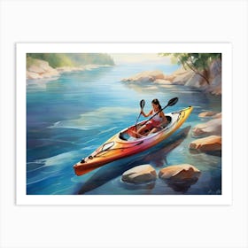 Kayaking On The River Art Print