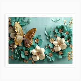 Butterfly And Flowers 7 Art Print