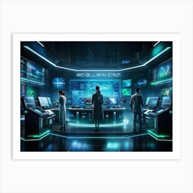 Cyber Intelligence Technology Interfacing With Modern Business Operations Robots Analyzing Data Ho (2) Art Print