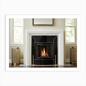 A Modern Sleek Fireplace Bold And Geometrical In Design Sitting Proudly In A Narrow Minimalistic R 1 Art Print