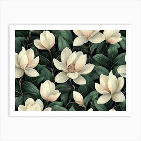 Magnolia Flowers Luxury Tropical Seamless Pattern Art Print