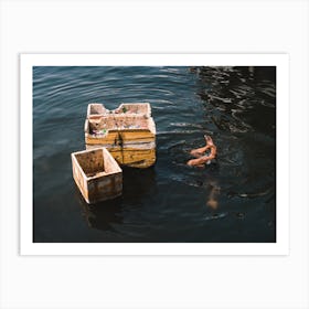 A Man Dives For Recycling Off Vietnam's Southern Coast Art Print