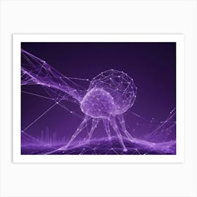 A Purple, Abstract Structure Resembling A Spider Web With A Glowing Sphere In The Center, Symbolizing Connection Or A Hub Of Activity Art Print