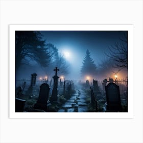 Cemetery At Night Art Print