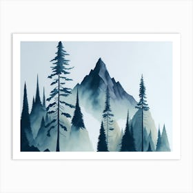 Mountain And Forest In Minimalist Watercolor Horizontal Composition 425 Art Print