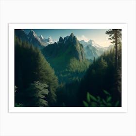 Contrast Of Deep Green Forest And Mountains Art Print