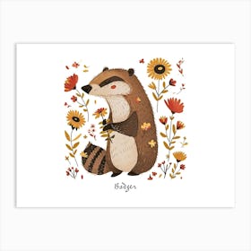 Little Floral Badger 2 Poster Art Print