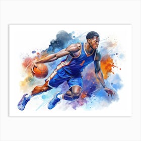 Basketball Player In Motion With Watercolor Effect Art Print