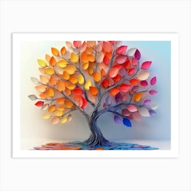 Colorful 3d Tree With Vibrant Leaves And Branches, Elegant Abstraction 1 Art Print