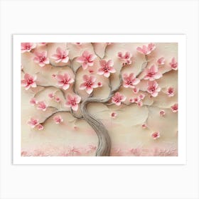 3d Tree With Pink Flowers Art Print