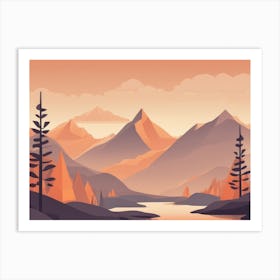 Misty mountains horizontal background in orange tone 24 Art Print