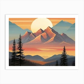 Sunset In The Mountains Landscape 1 Art Print