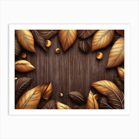 Autumn Leaves On Wooden Background Art Print