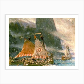 The Viking Sea Raiders by Albert Goodwin (1845–1932) - Norse Norway Denmark Scandinavian Mythology Odin Thor Freya War HD Remastered Painting, The Viking Sea Raiders by British Landscapist Albert Goodwin Art Print