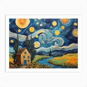 House and a Starry Night ala Vincent Art Print