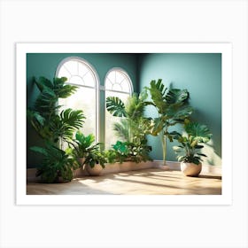 Turquoise Room With Plants Art Print