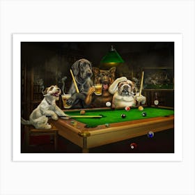 Funny Dogs Playing Billiard Art Print