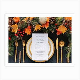 A Detailed Close Up Illustration Captures An Autumnal Table Setting Festive Dinner Arrangement Taki (4) Art Print