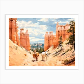 Horses Painting In Bryce Canyon Utah, Usa, Landscape 3 Art Print