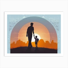 Silhouette Of A Father And Son Father's Day 1 Art Print
