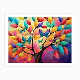 Colorful Tree With Butterflies Art Print