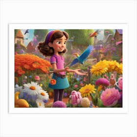 Sdxl 09 A Young Girl Stands In A Vibrant Flower Garden Her Han 1 Art Print