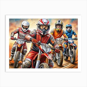 Four Motocross Riders Racing Art Print